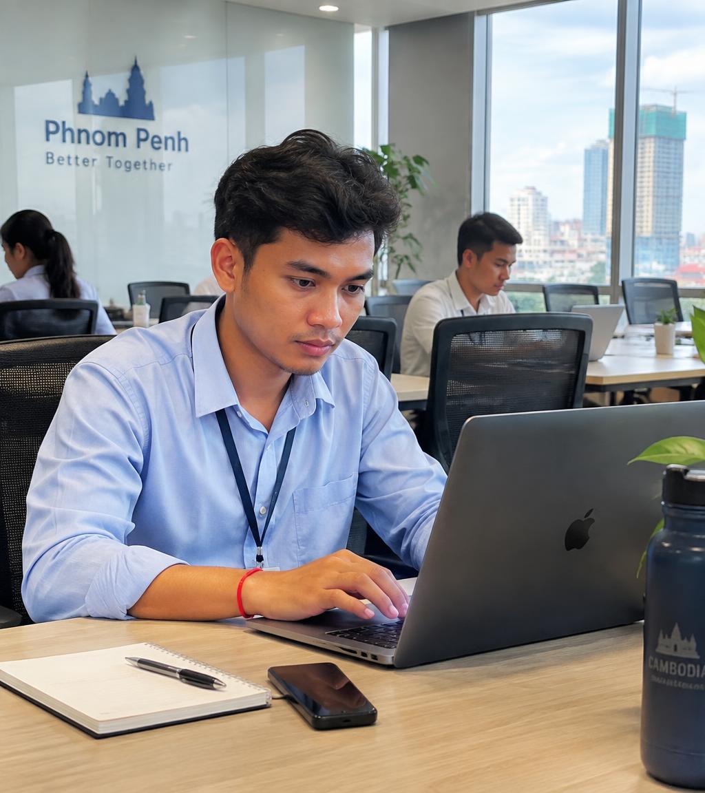 Cambodian professional working in a modern office