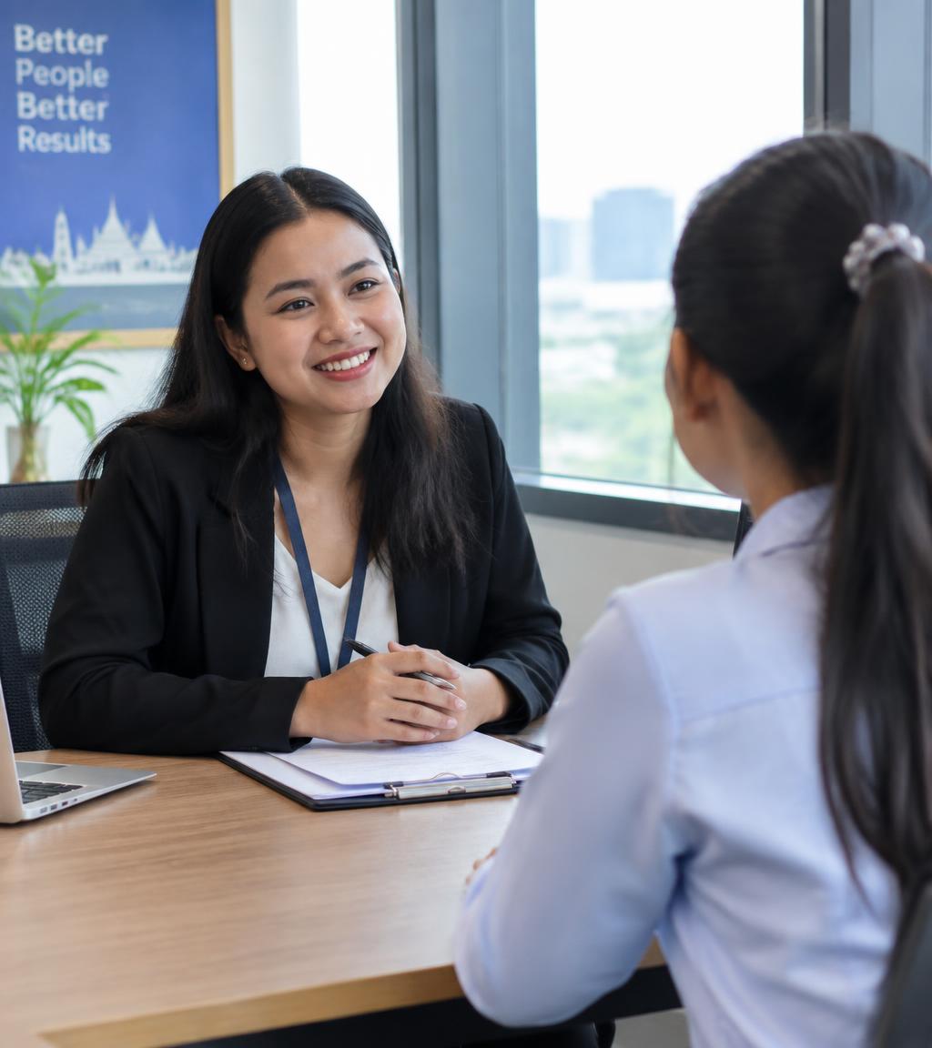 Cambodian hiring manager interviewing a candidate